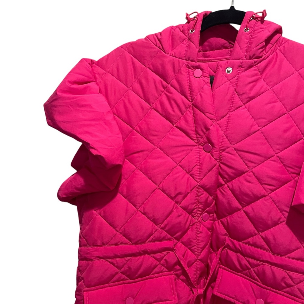 Timing Ruffle Cap Sleeve Quilted Midi Jacket Hot Pink Women’s Size Small New - Picture 6 of 12